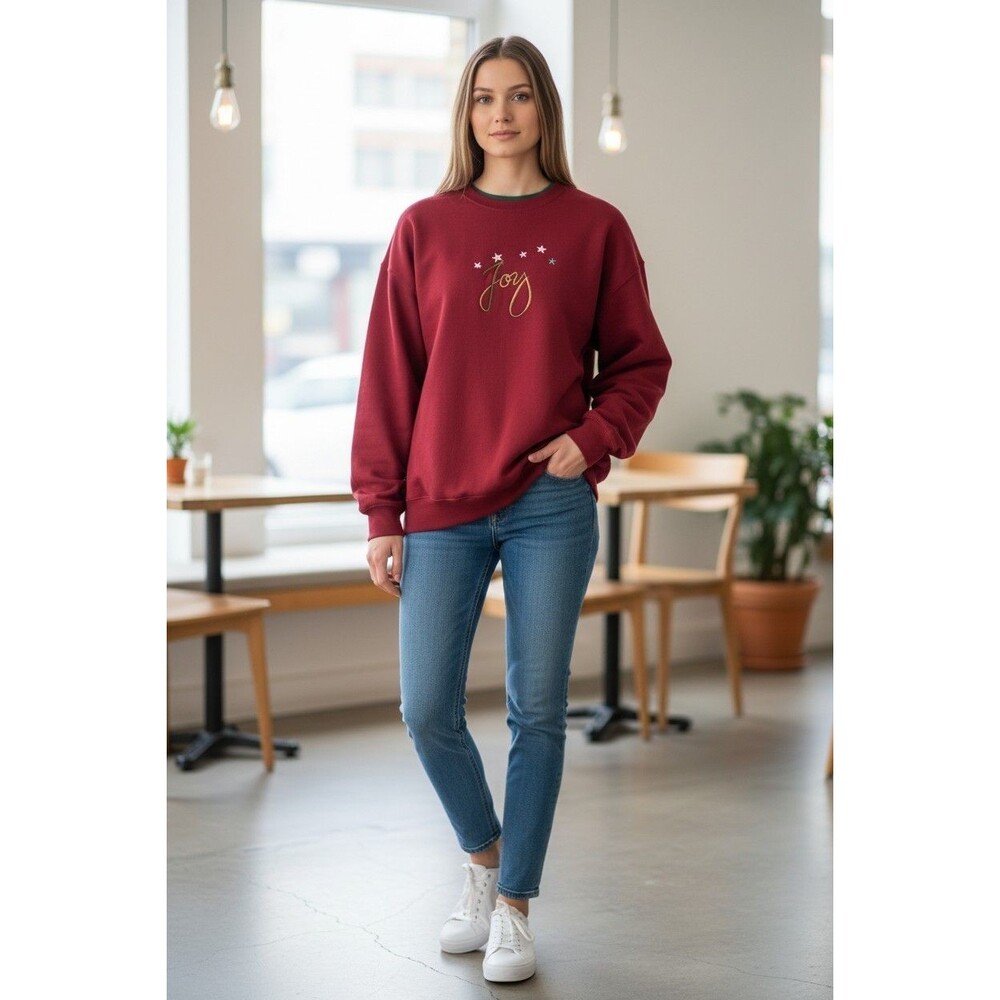 M&C Sportswear Ugly Christmas Sweatshirt Burnt Orange Embroidered Joy Sz 2X